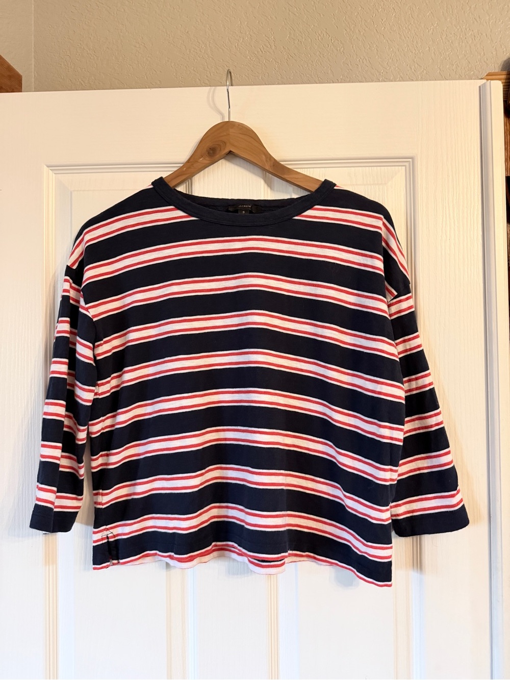 J.Crew Navy Blue Striped Boatneck Top - Red & White Stripes